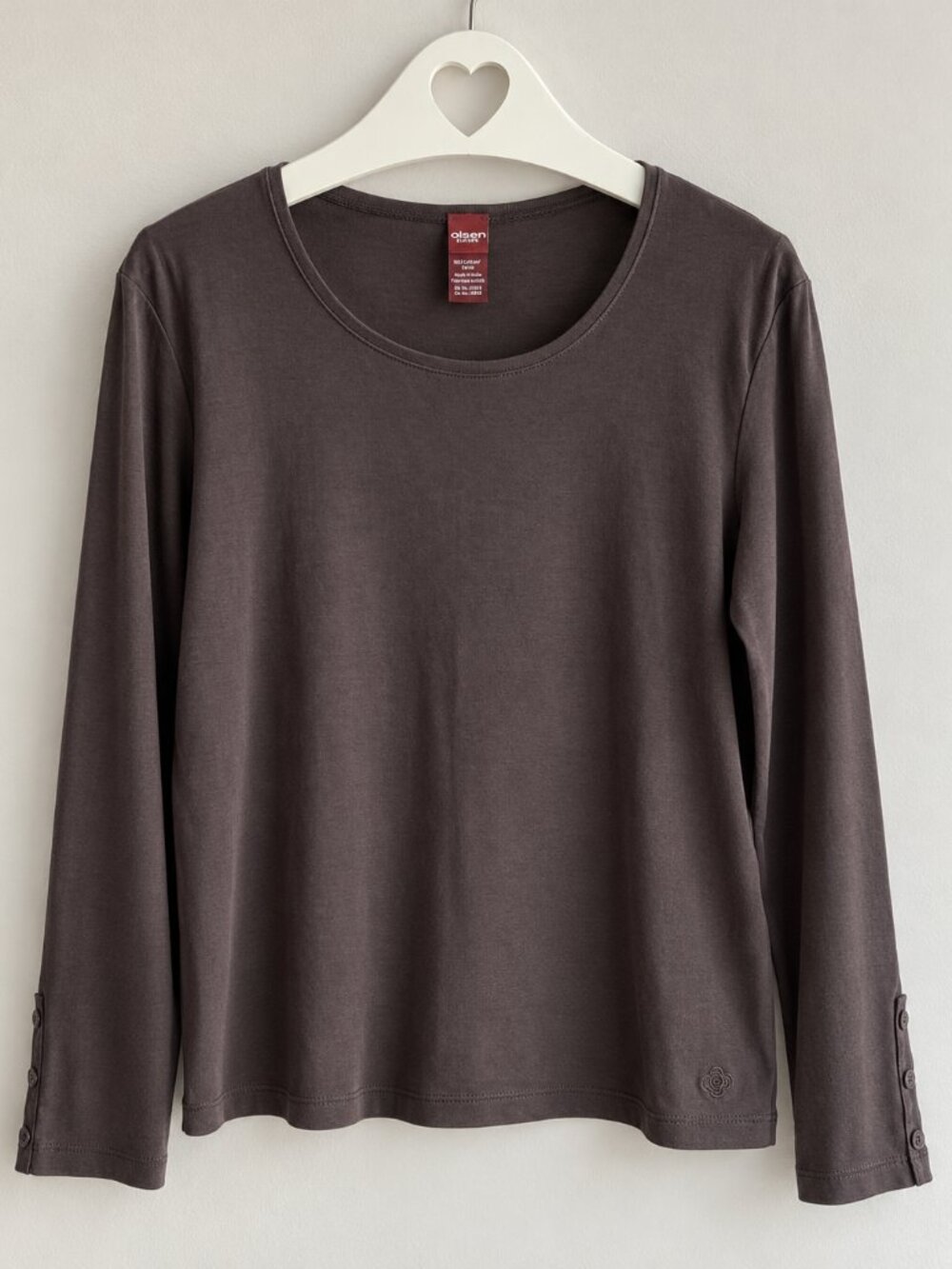 NWOT Olsen Europe 100% Cotton Brown Long Sleeve Top Size 6/8 PTP19